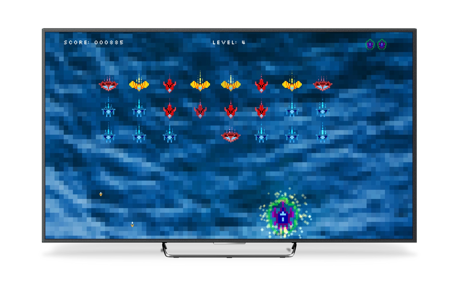 An image of a TV displaying the fourth level of Invasion of Planet X.
